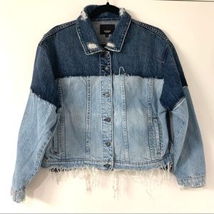 HUDSON JEANS PIECED DENIM JACKET WITH DESTRUCTION